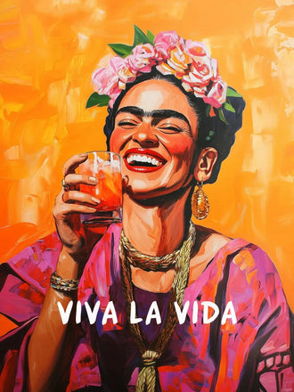 Frida Kahlo Pop Art Wall Decor – Viva La Vida Portrait with Drink
