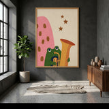 Frog Saxophone Kids Wall Art Poster – Retro Music Print for Nursery