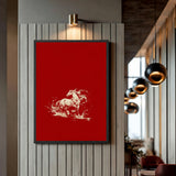 Galloping Horse Traditional Wall Decor – Cream Horse on Red