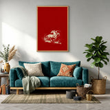 Galloping Horse Traditional Wall Decor – Cream Horse on Red