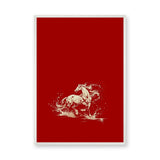 Galloping Horse Traditional Wall Decor – Cream Horse on Red