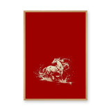 Galloping Horse Traditional Wall Decor – Cream Horse on Red