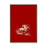 Galloping Horse Traditional Wall Decor – Cream Horse on Red