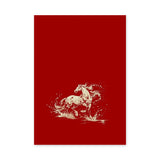 Galloping Horse Traditional Wall Decor – Cream Horse on Red