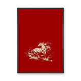 Galloping Horse Traditional Wall Decor – Cream Horse on Red