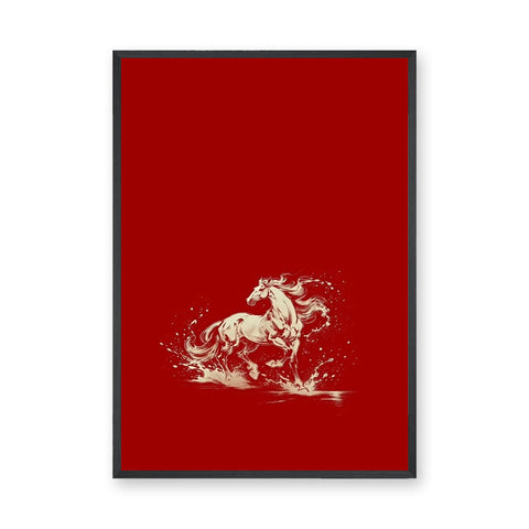Galloping Horse Traditional Wall Decor – Cream Horse on Red