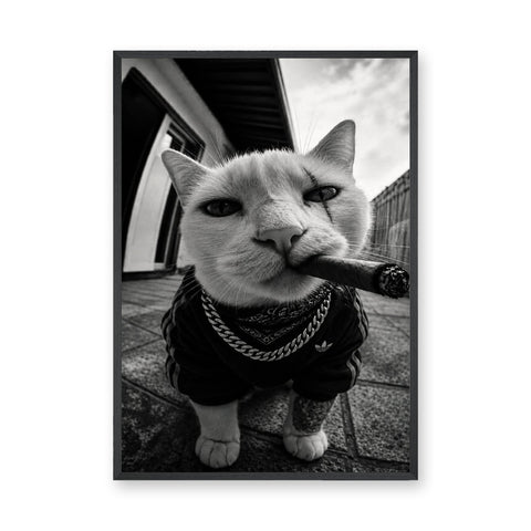 Gangster Cat Pop Art Wall Decor – Black and White Streetwear Cat Print