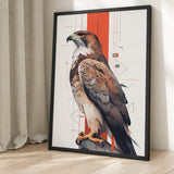 Geometric Hawk Modern Wall Decor – Stylized Bird Portrait with Red Accents