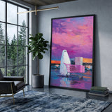 Ghost Shopping Cart Surreal Wall Art Print – Purple-Pink Parking Lot Print