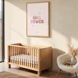 Girl Power Typography Wall Art Poster – Pastel Pink Stars and Sparkles