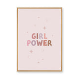 Girl Power Typography Wall Art Poster – Pastel Pink Stars and Sparkles