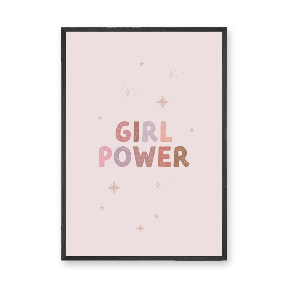 Girl Power Typography Wall Art Poster – Pastel Pink Stars and Sparkles