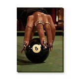Glam Billiards 8 Ball Modern Wall Decor – Jeweled Hand on Pool Table