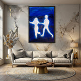 Glowing Figures Abstract Modern Wall Art Poster – White Figures on Deep Blue