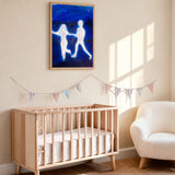 Glowing Figures Abstract Modern Wall Art Poster – White Figures on Deep Blue