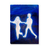 Glowing Figures Abstract Modern Wall Art Poster – White Figures on Deep Blue
