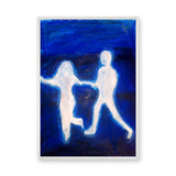 Glowing Figures Abstract Modern Wall Art Poster – White Figures on Deep Blue