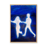 Glowing Figures Abstract Modern Wall Art Poster – White Figures on Deep Blue