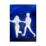 Glowing Figures Abstract Modern Wall Art Poster – White Figures on Deep Blue