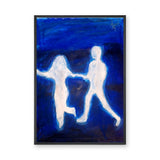 Glowing Figures Abstract Modern Wall Art Poster – White Figures on Deep Blue