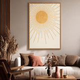 Gold Sunburst Minimalist Wall Art Print – Soft Cream Celestial Rays