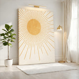 Gold Sunburst Minimalist Wall Art Print – Soft Cream Celestial Rays