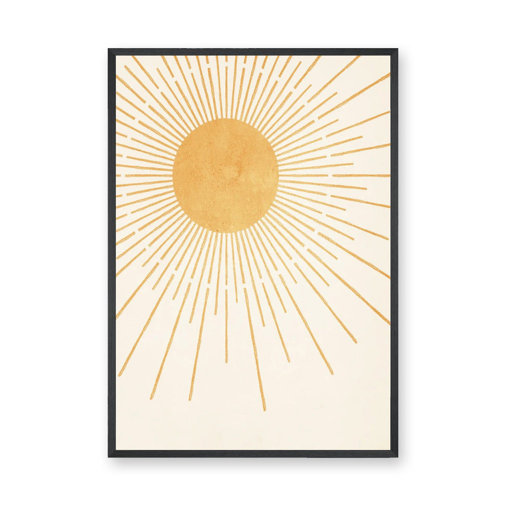Gold Sunburst Minimalist Wall Art Print – Soft Cream Celestial Rays