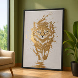 Golden Cat Modern Abstract Wall Decor – Gold and Cream Cat Print