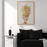 Golden Cat Modern Abstract Wall Decor – Gold and Cream Cat Print