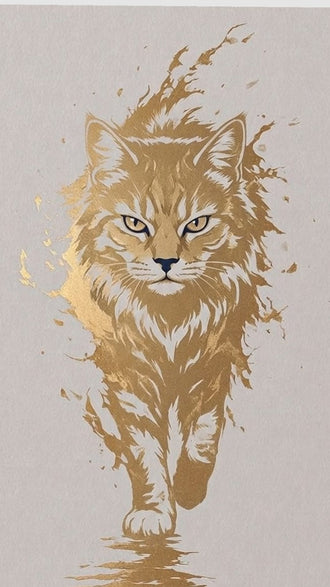 Golden Cat Modern Abstract Wall Decor – Gold and Cream Cat Print