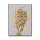 Golden Cat Modern Abstract Wall Decor – Gold and Cream Cat Print