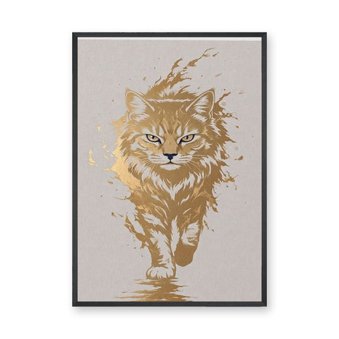 Golden Cat Modern Abstract Wall Decor – Gold and Cream Cat Print