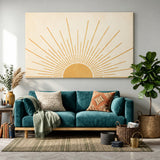 Golden Sunburst Minimalist Wall Art Print – Cream and Gold Celestial Print