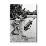 Golf Photography Vintage Wall Art Print – Golfer Tossing Clubs Into a Lake