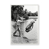 Golf Photography Vintage Wall Art Print – Golfer Tossing Clubs Into a Lake