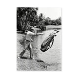 Golf Photography Vintage Wall Art Print – Golfer Tossing Clubs Into a Lake