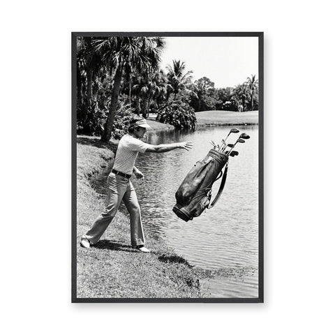 Golf Photography Vintage Wall Art Print – Golfer Tossing Clubs Into a Lake
