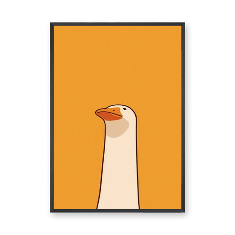 Goose Minimalist Wall Art Print – White Bird on Orange Background
