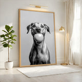 Happy Dog Modern Wall Art Print – Black and White Portrait With Ball