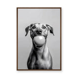 Happy Dog Modern Wall Art Print – Black and White Portrait With Ball