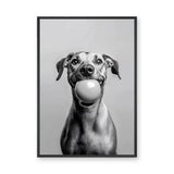 Happy Dog Modern Wall Art Print – Black and White Portrait With Ball