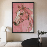 Horse Abstract Line-Art Wall Decor – Pink and Gold Portrait Print