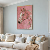 Horse Abstract Line-Art Wall Decor – Pink and Gold Portrait Print