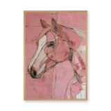 Horse Abstract Line-Art Wall Decor – Pink and Gold Portrait Print