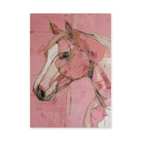 Horse Abstract Line-Art Wall Decor – Pink and Gold Portrait Print