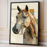 Horse Geometric Wall Art Poster – Abstract Portrait in Earthy Beige Tones