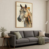 Horse Geometric Wall Art Poster – Abstract Portrait in Earthy Beige Tones