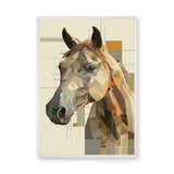 Horse Geometric Wall Art Poster – Abstract Portrait in Earthy Beige Tones