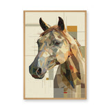 Horse Geometric Wall Art Poster – Abstract Portrait in Earthy Beige Tones