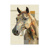 Horse Geometric Wall Art Poster – Abstract Portrait in Earthy Beige Tones